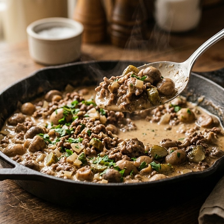 Gehaktpannetje à la stroganoff