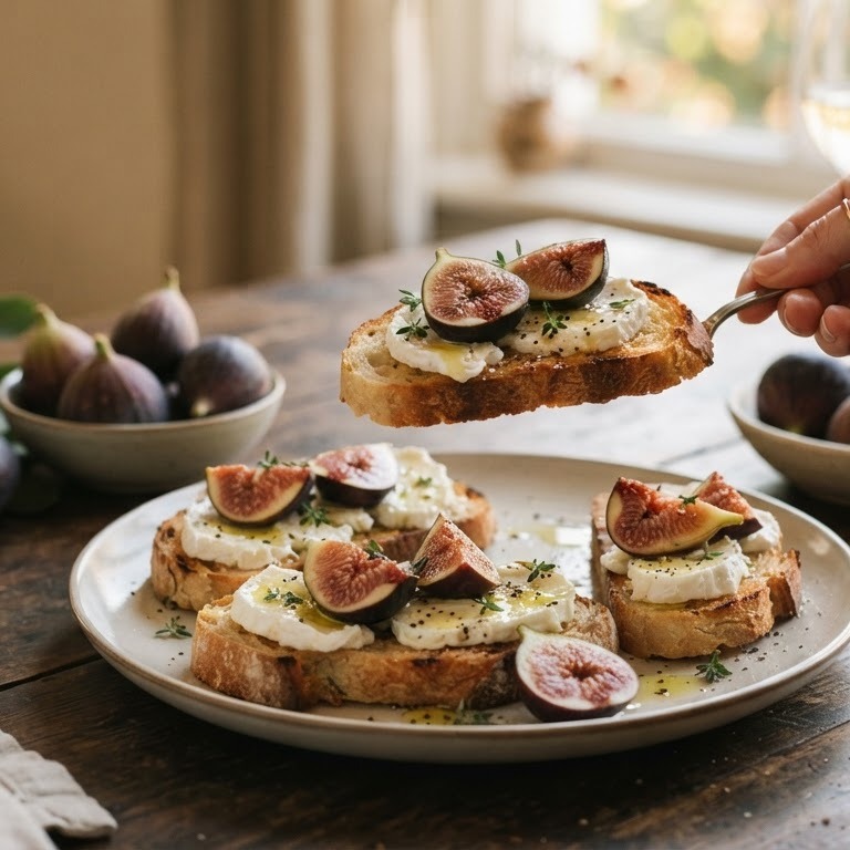 Geitenkaas met toast met vijgen