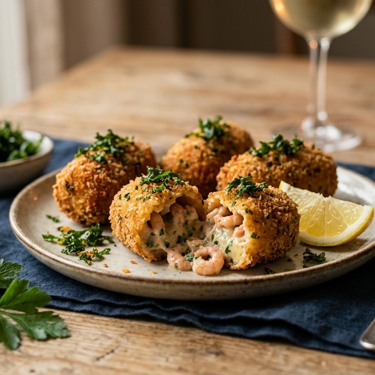 Gekruide roze-garnalenkroketten