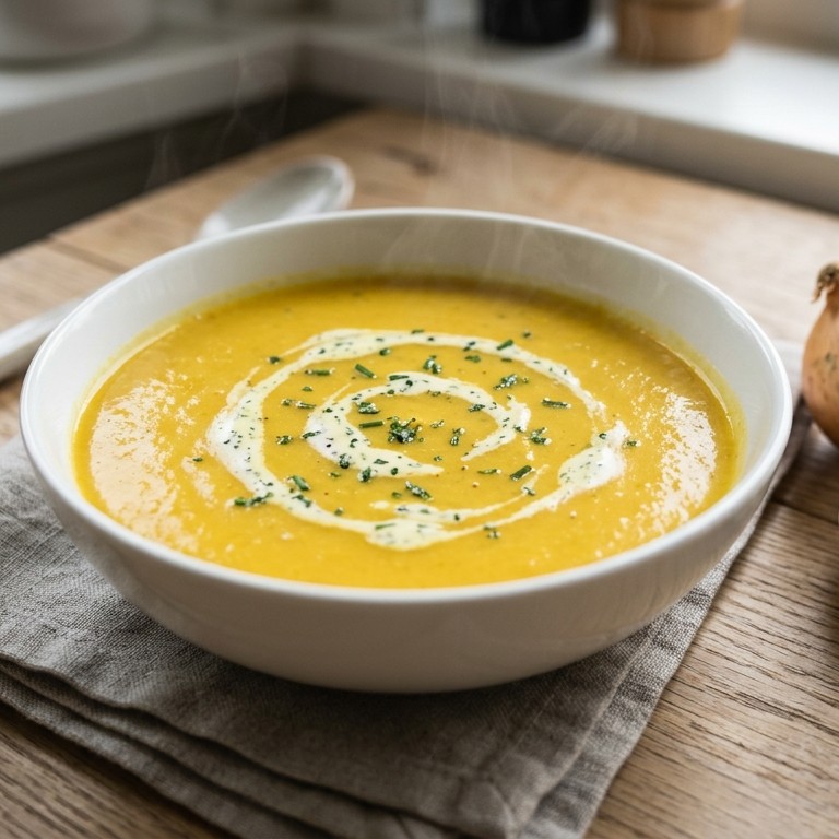 Gele paprikasoep met kruidencrème