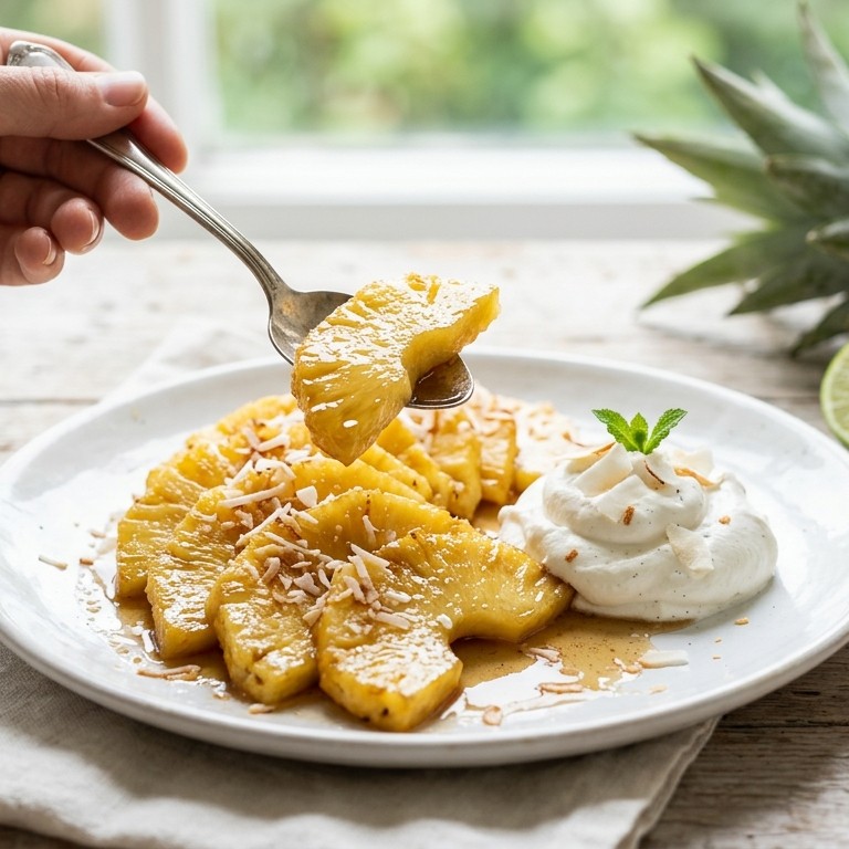 Gemarineerde ananas met vanilleroom