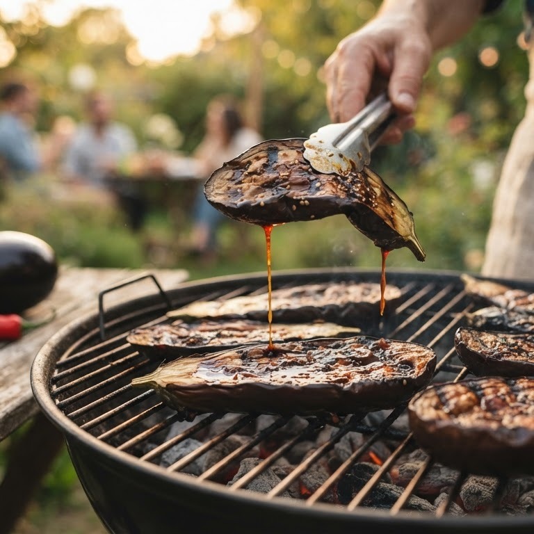 Gemarineerde aubergines voor op de grill