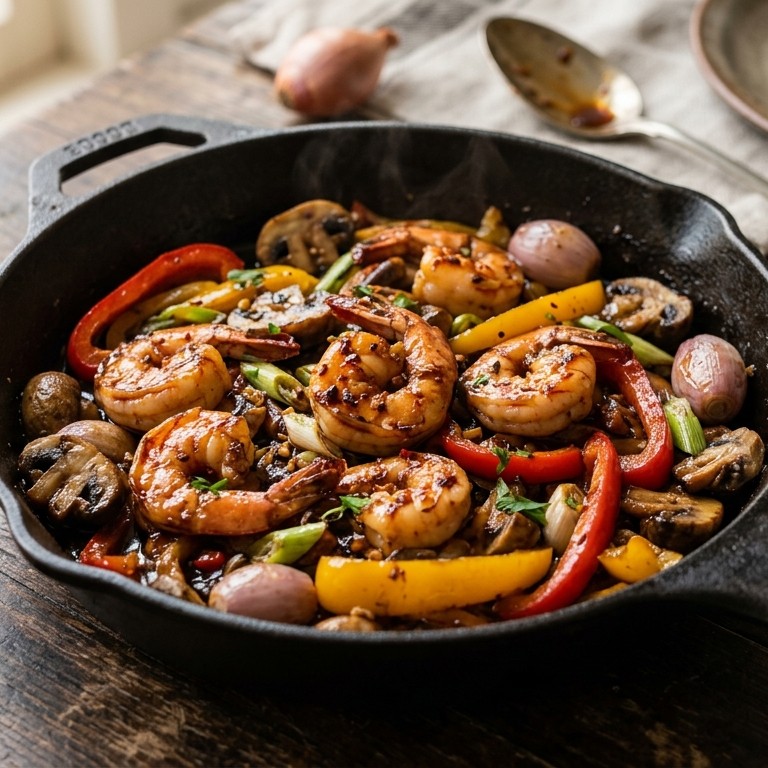 Gemarineerde gamba's in ketjap met sherry en knoflook