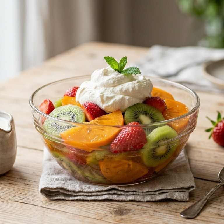 Gemarineerde salade met persimon en kiwi