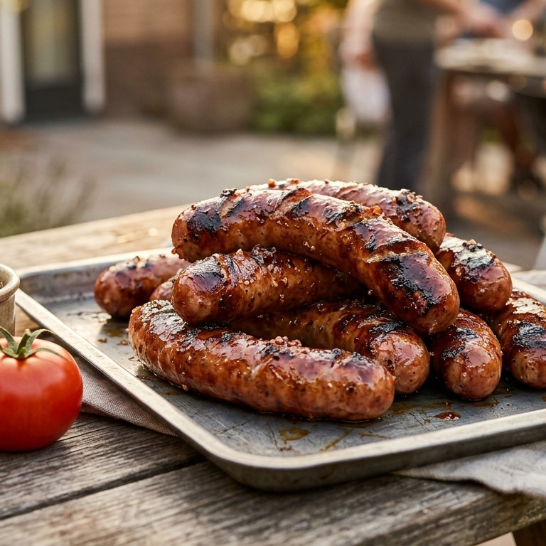 Gemarineerde saucijsjes met rietsuiker, mosterd en tomatensaus