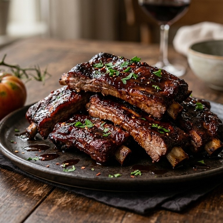 Gemarineerde spare-ribs in rode wijn met honing