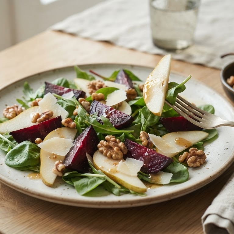 Gemengde salade met bieten en peer