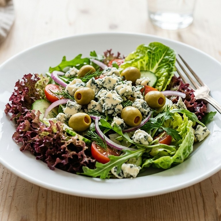 Gemengde salade met danish blue en olijven