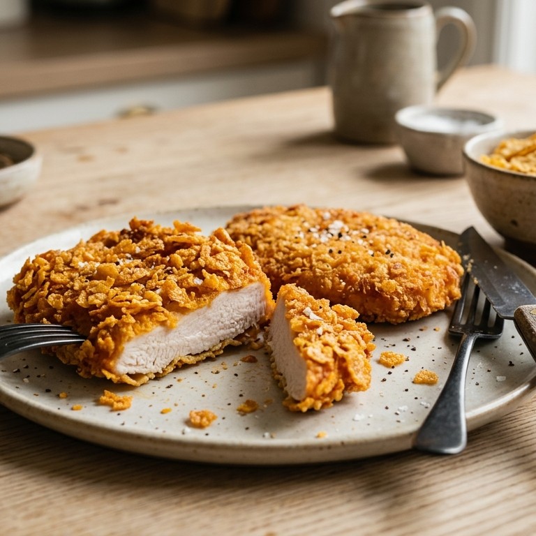 Gepaneerde kalkoenschnitzels met cornflakes