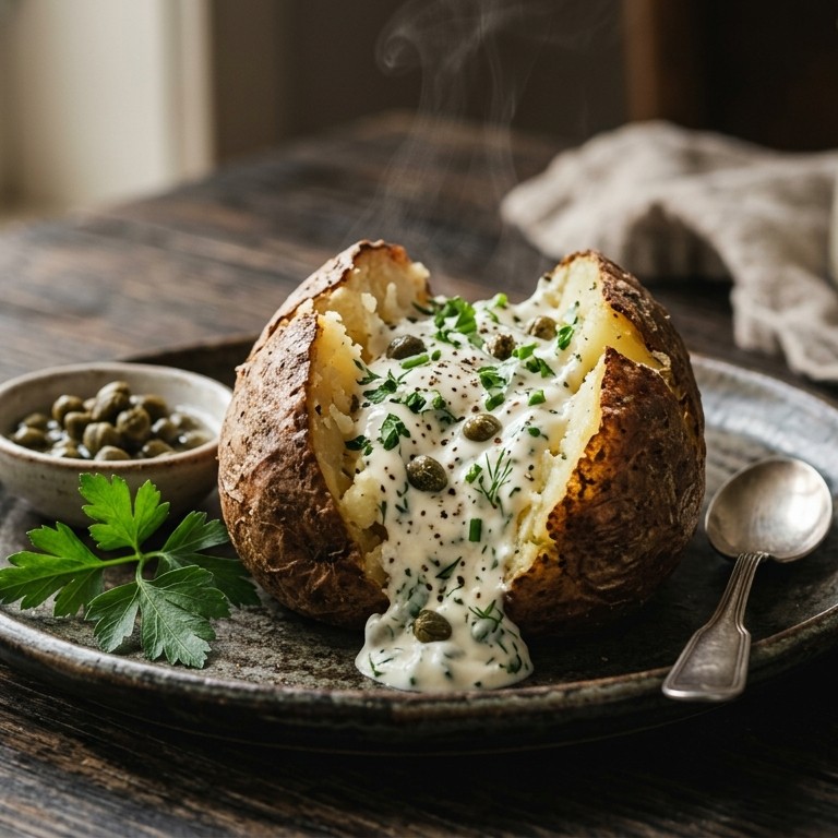 Gepofte aardappel met kruidenroom
