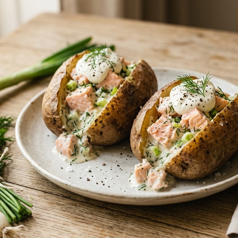 Gepofte aardappelen met zalm