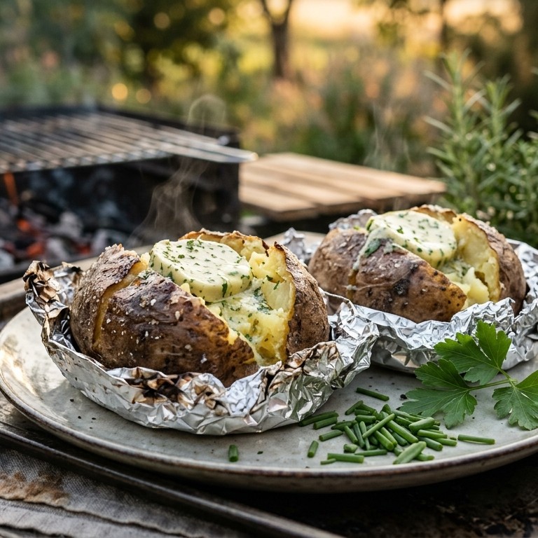 Gepofte aardappelen voor bij de barbecue