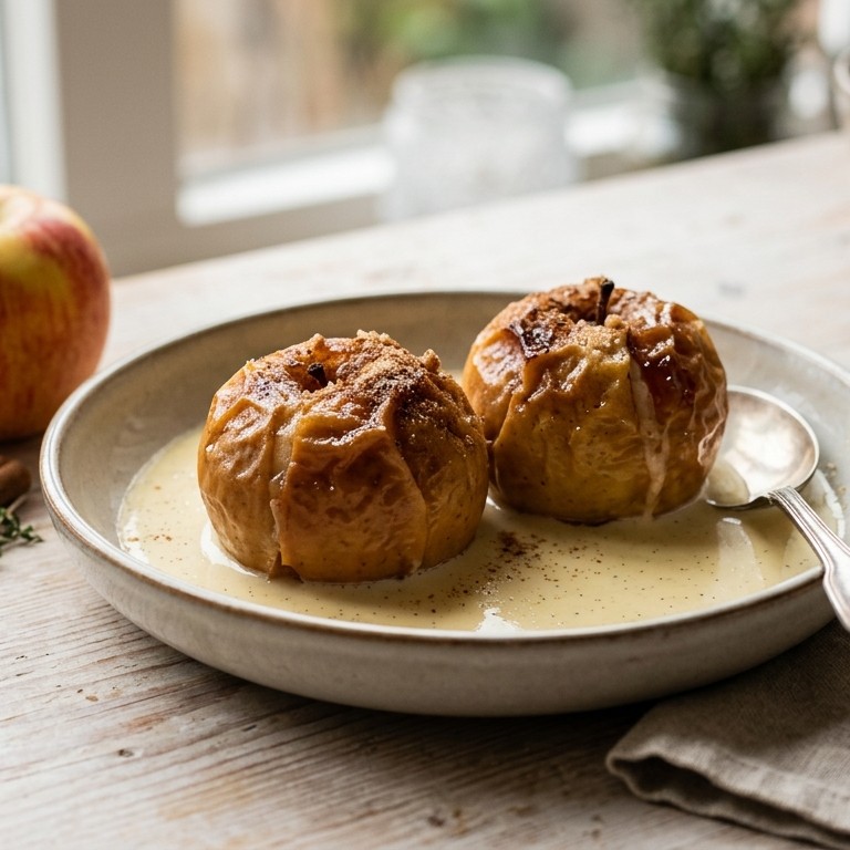 Gepofte appeltjes met vanillesaus