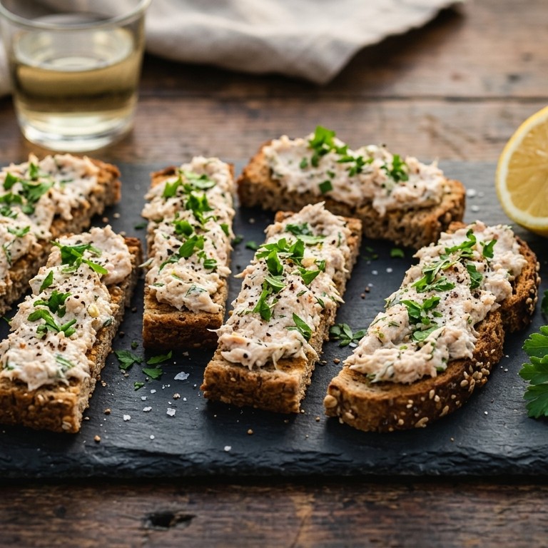 Gerookte forelpaté op reepjes toast