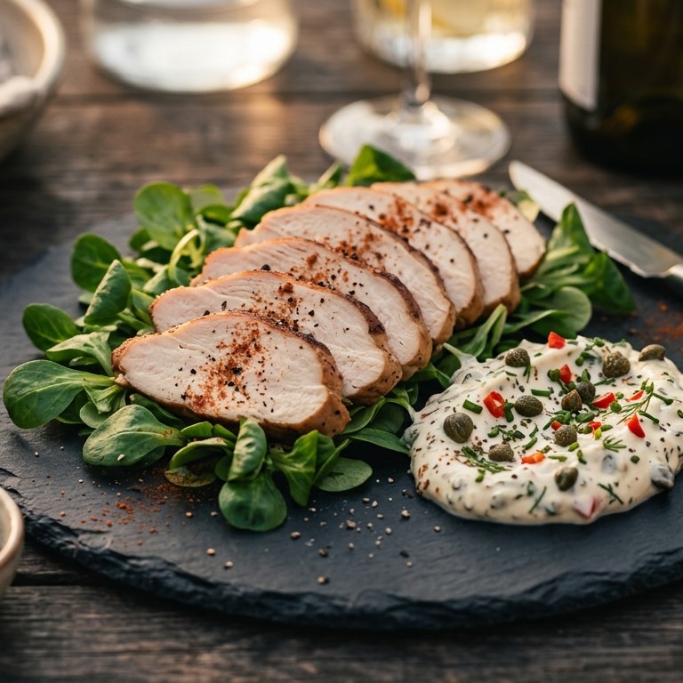 Gerookte kip met kappertjesmayonaise