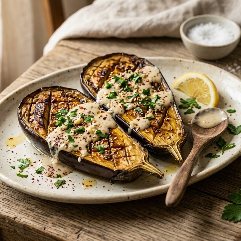 Geroosterde aubergine met knoflooksaus