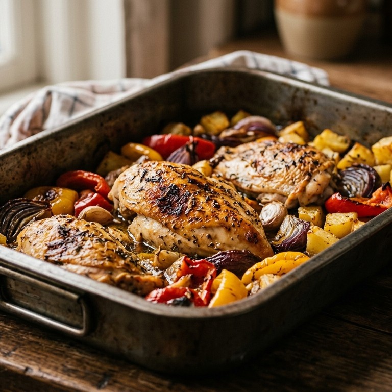 Geroosterde kipfilet met groente uit de oven (550 kcal)