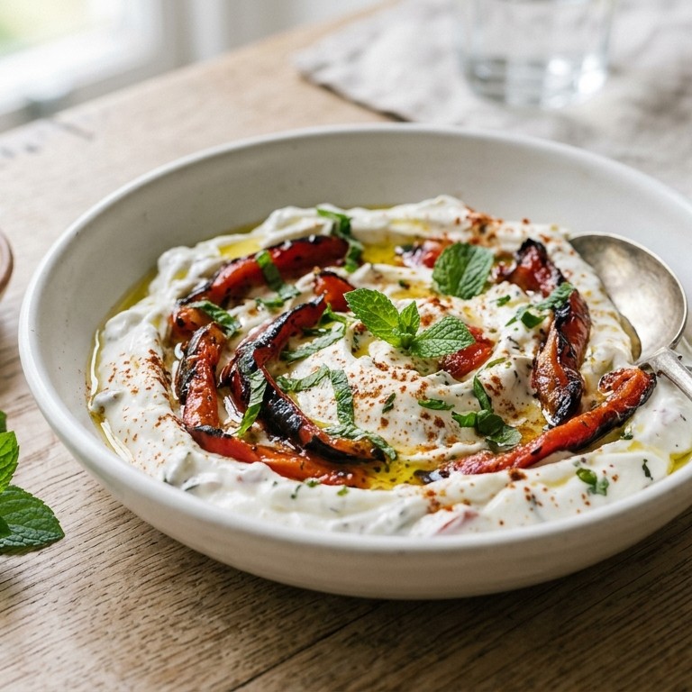 Geroosterde paprika in yoghurt
