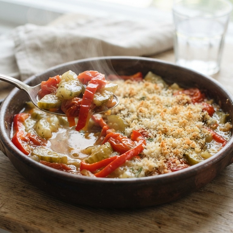 Gesmoorde komkommer met paprika en tomaat