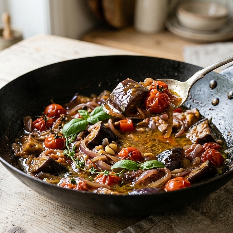 Gestoofde aubergine
