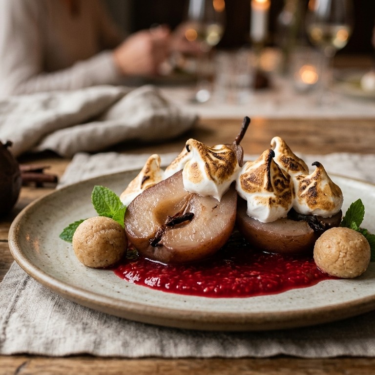 Gestoofde peren met meringue