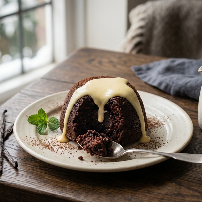 Gestoomde chocoladecake met vanillecustard