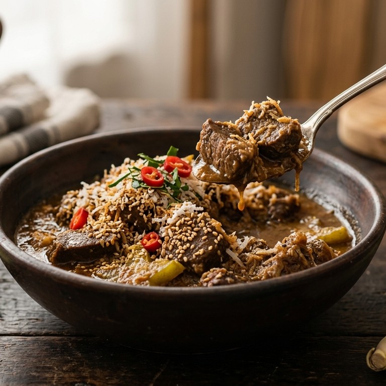 Getcok (Rundvlees in saus met sesamzaadjes)