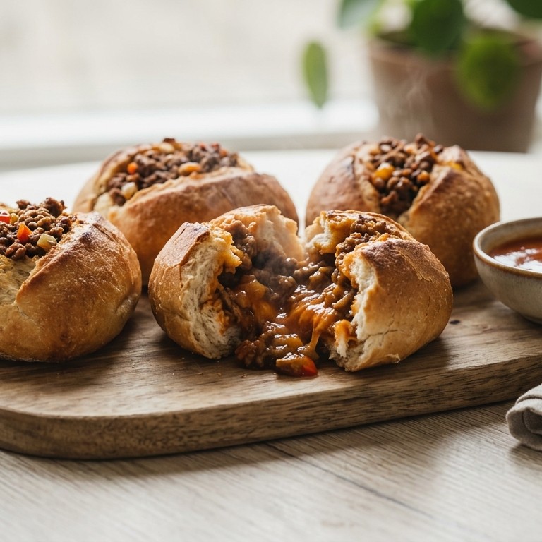 Gevuld broodje met zoet zuresaus en gehakt