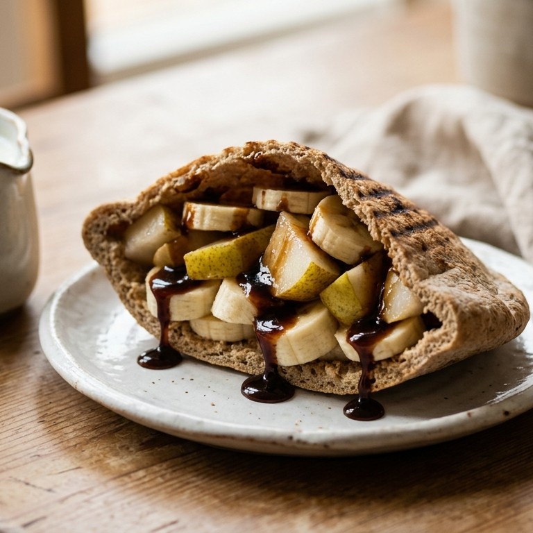 Gevuld pitabroodje met banaan, peer en appelstroop