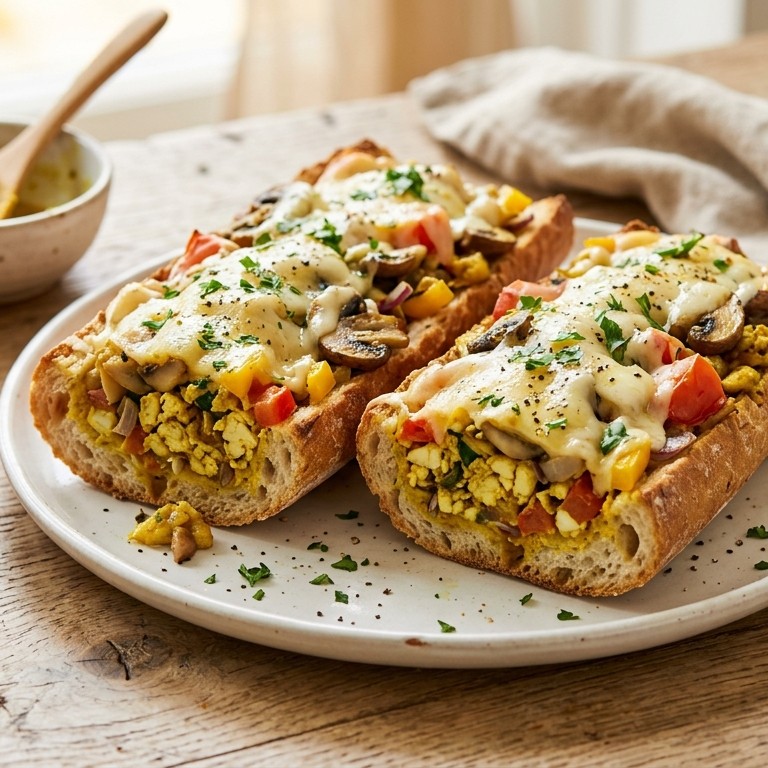 Gevuld stokbrood (kaas, champignons, ei, tomaat, uitjes en paprika)