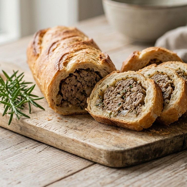 Gevuld stokbrood met gekruid gehakt