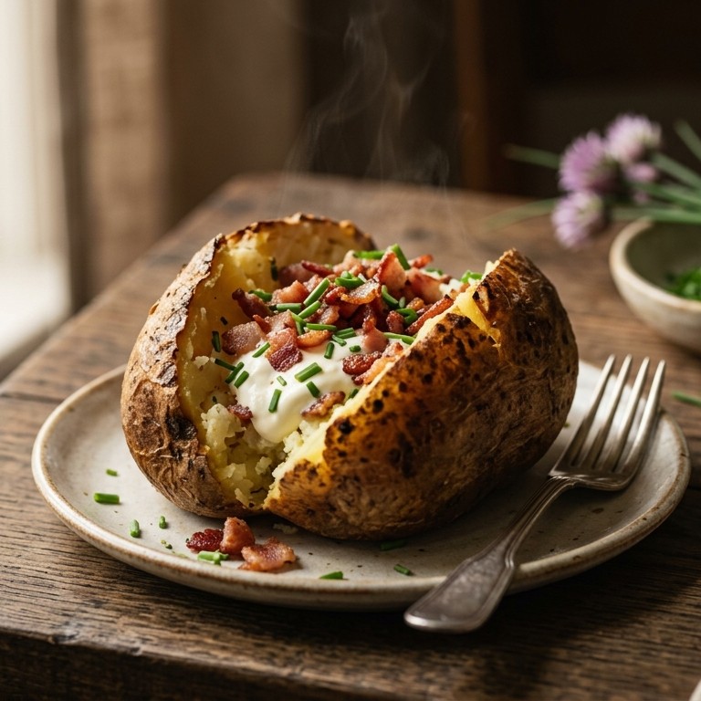 Gevulde aardappel met spek en creme fraiche