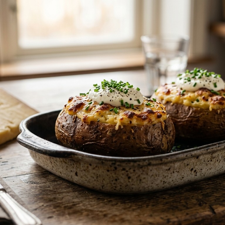 Gevulde aardappelen met oude kaas en creme fraiche