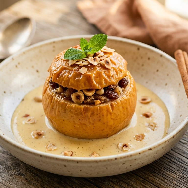 Gevulde appel met vanillesaus