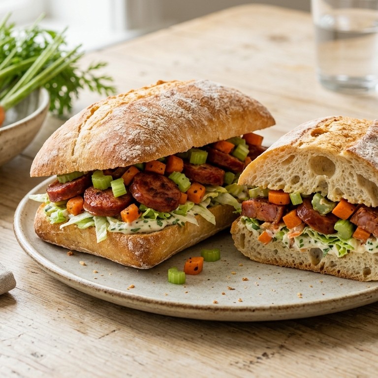 Gevulde ciabattabolletjes met chorizo en bospeen