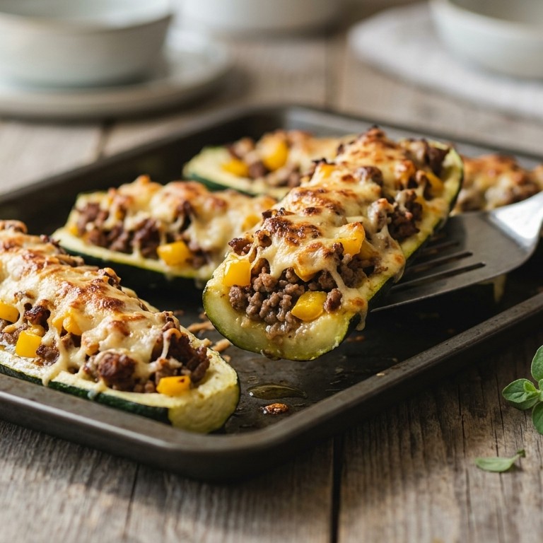 Gevulde courgette met rundergehakt, paprika en geraspte kaas