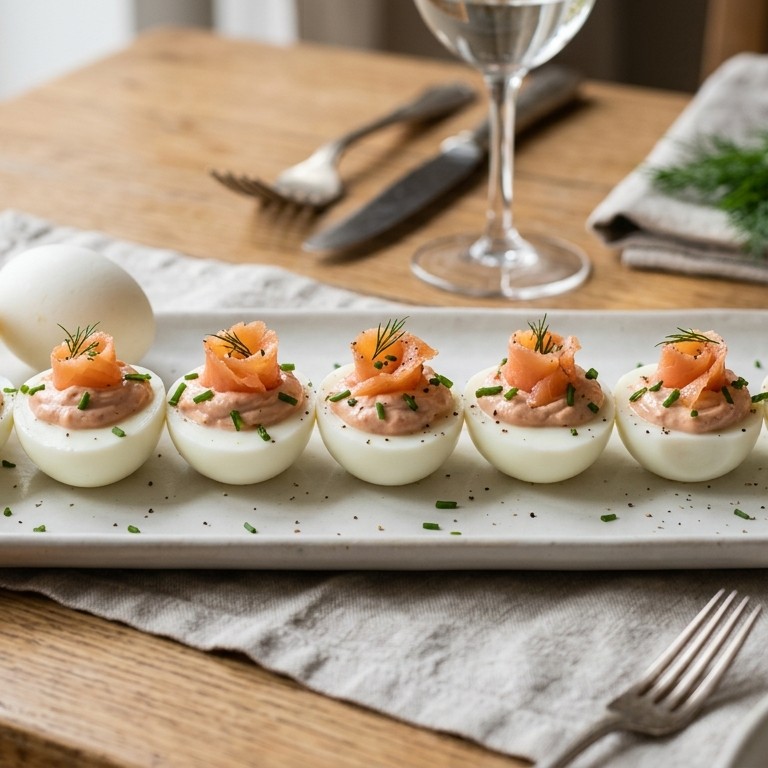 Gevulde eieren met zalm en cocktailsaus