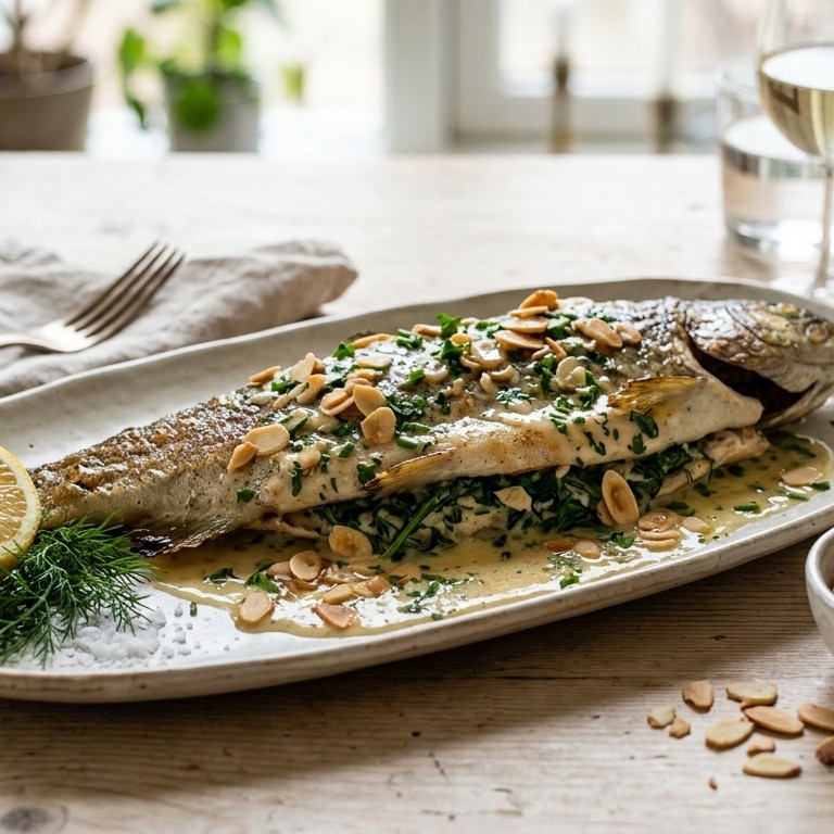 Gevulde forel met amandelsaus