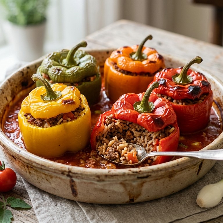 Gevulde gekleurde paprika's