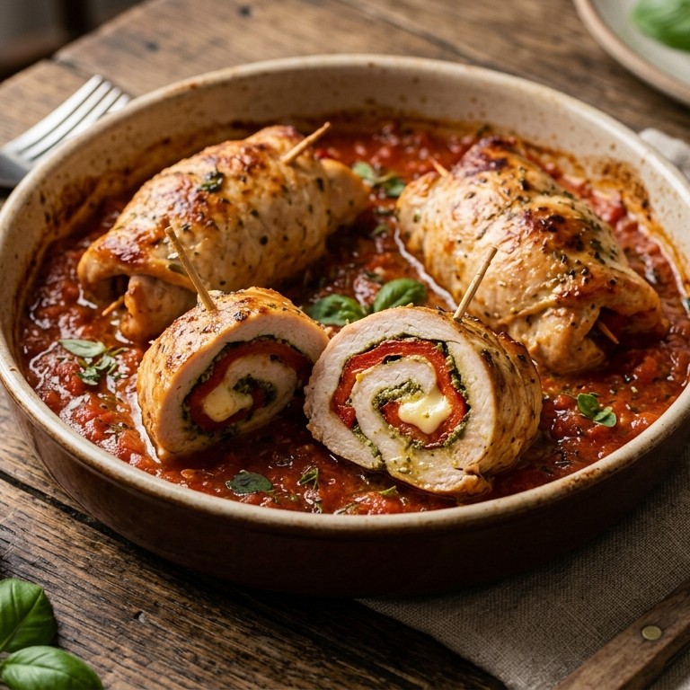 Gevulde kalkoenrolletjes uit de oven