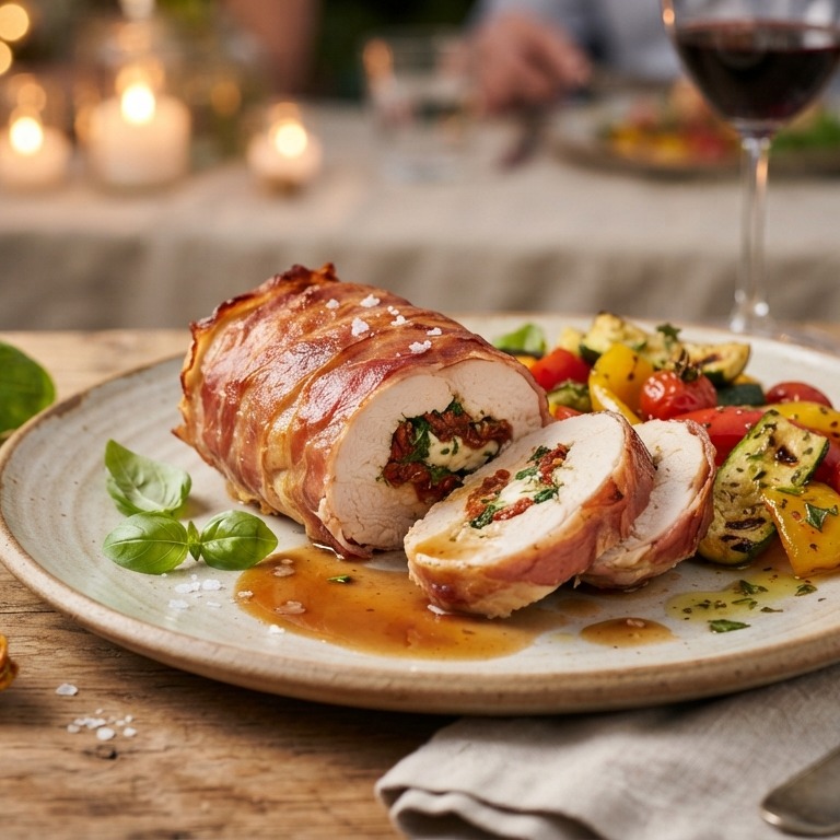 Gevulde kipfilet in Serrano ham