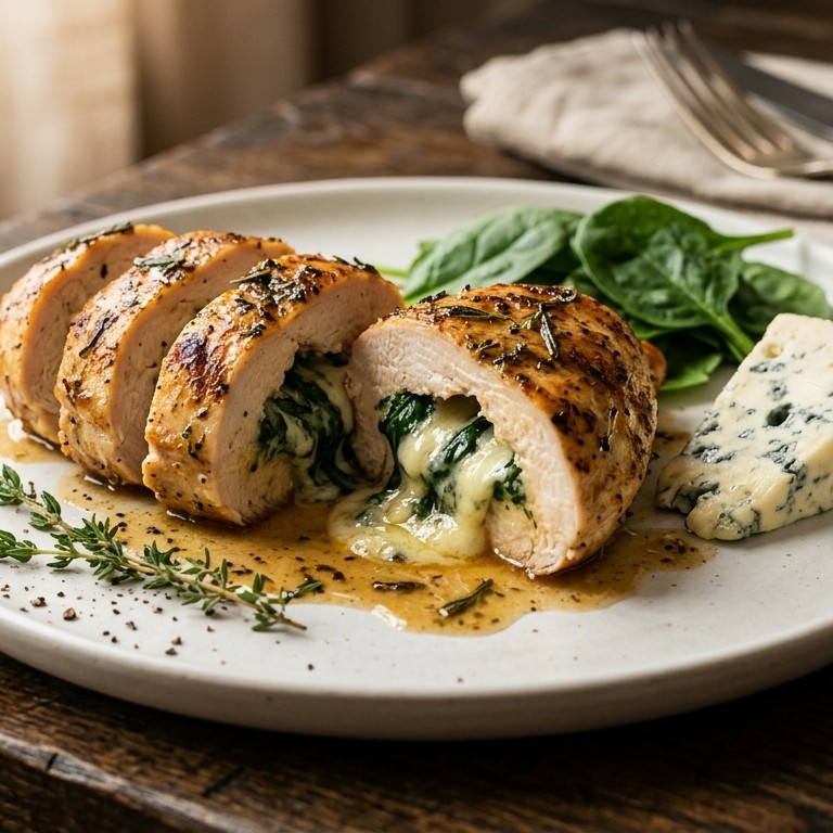 Gevulde kipfilet met spinazie en gorgonzola