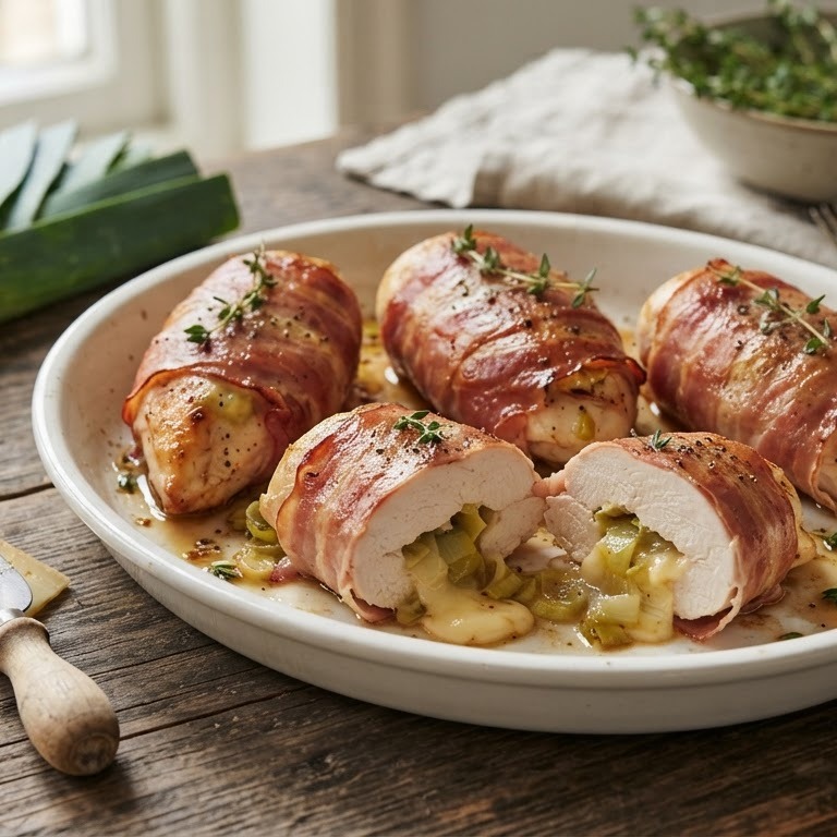 Gevulde kipfilets met prei, Parmaham en Kernhemmer  kaas