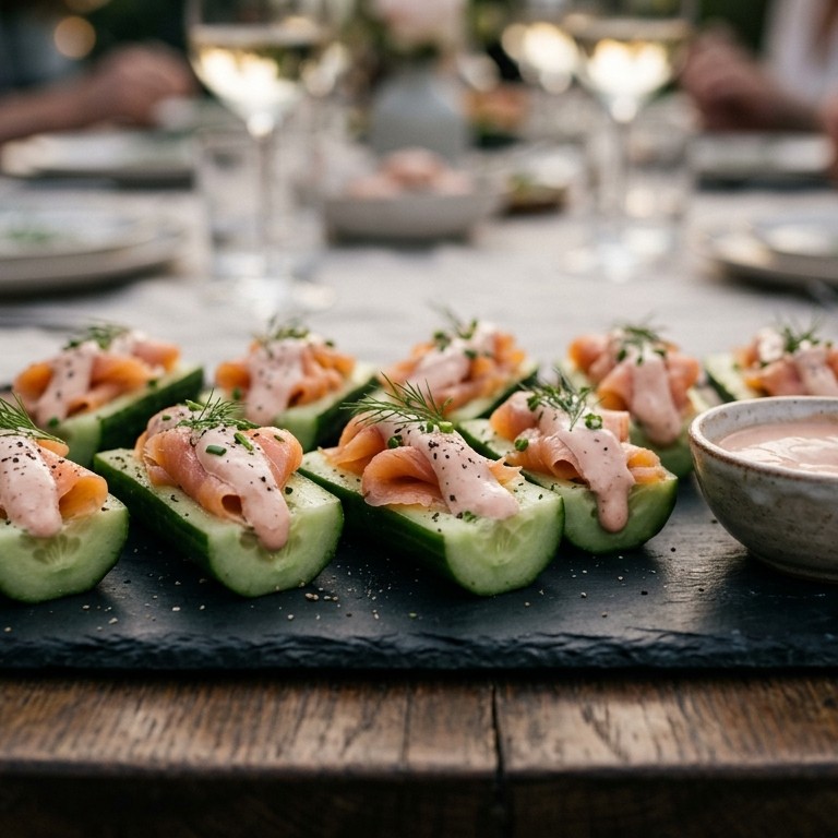 Gevulde komkommer met gerookte zalm