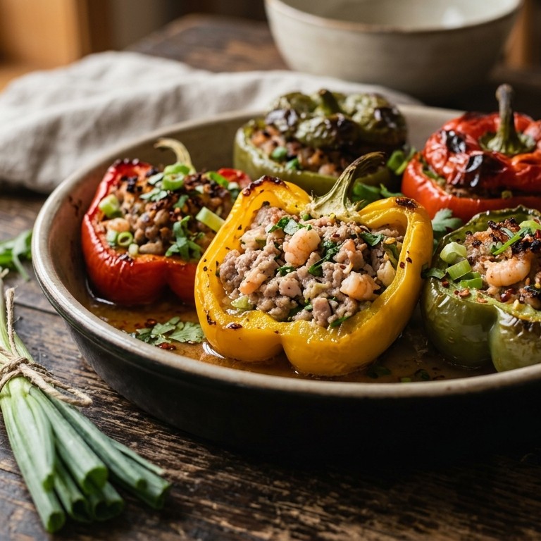 Gevulde Paprika met gehakt en garnalen