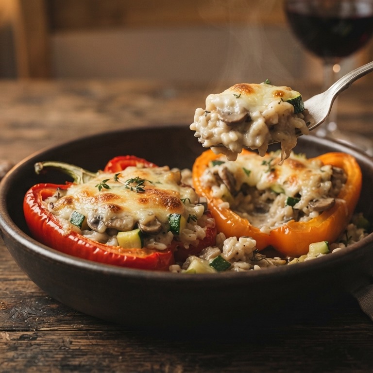 Gevulde paprika met paddenstoelenrisotto