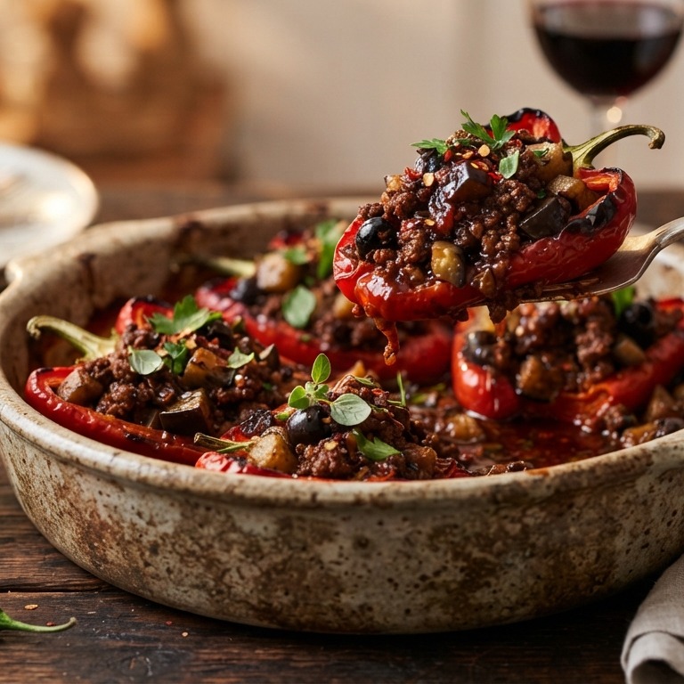 Gevulde paprika met pittige rundergehakt