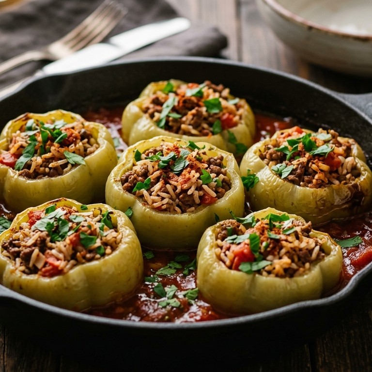 Gevulde paprika met rijst en gehakt