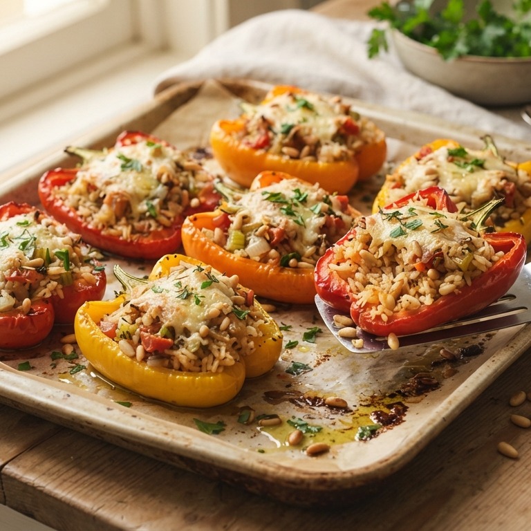 Gevulde paprika met rijst en pijnboompitten