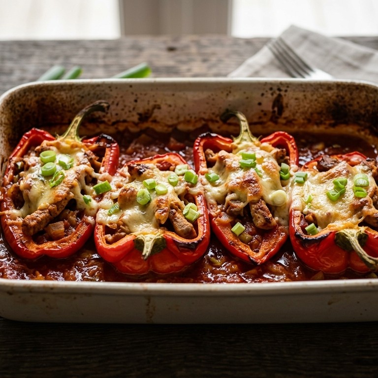Gevulde paprika met varkensreepjes
